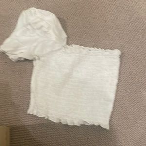 Shein xs white ruched linen style top crop puff sleeve